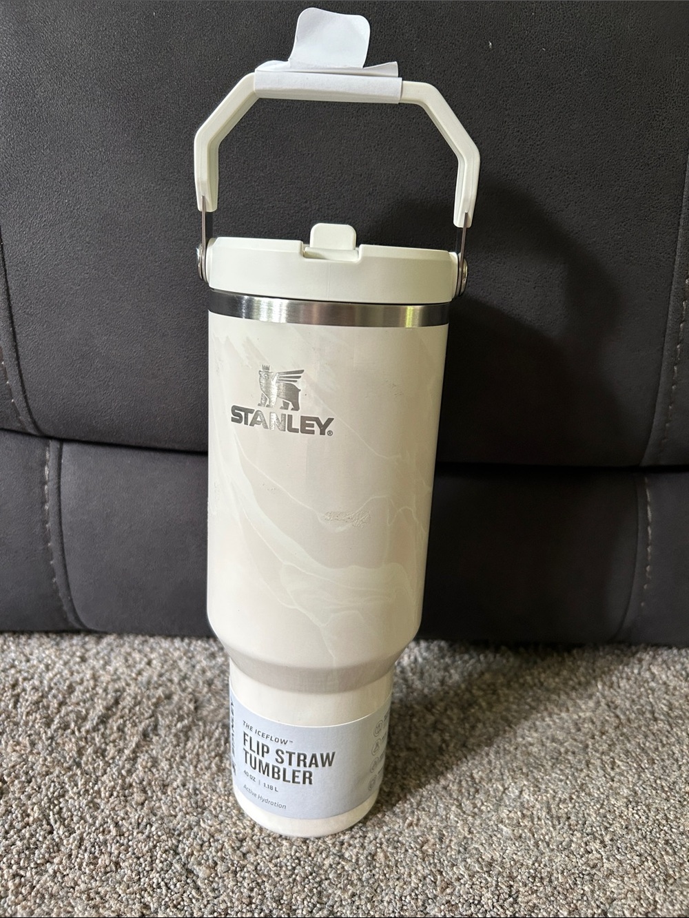 40 oz Stanley Ivory Marble Flip-Straw Tumbler with Handle